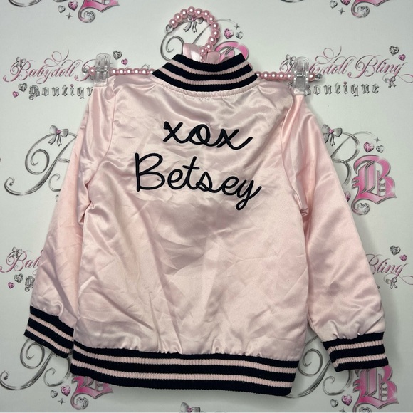 Betsey Johnson bomber jacket coat kids shiny satiny silky fabric pink embroider - Picture 7 of 12